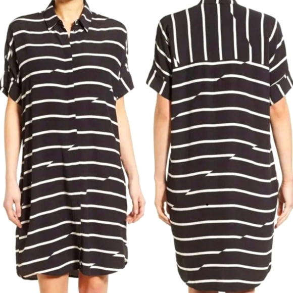 Madewell Shirt Dress Small Courier Break Stripe Black White Pockets Button Down - Picture 1 of 8